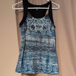 Avanti Black and Blue Patterned Racer Back Tank Top Size Medium
